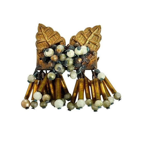 Unsigned Miriam Haskell Style Glass Beaded Leaf B… - image 1