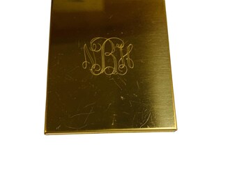 Espejo compacto vintage dorado con monograma y inscripción "NBH" "Love Cindy"