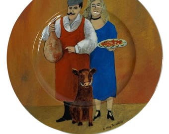 Guy Buffet Tuscan Storefronts Salad Plate Butcher Wife 8 Inch