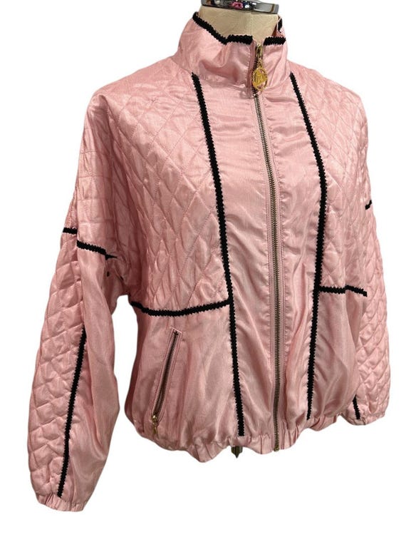 XS Tail Womens Track Jacket Pink Quilted Satin 80s Retro Zip up