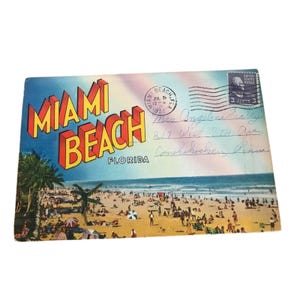 Souvenir de carte postale vintage de carte postale dépliante de Miami Beach Florida