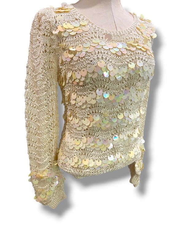 Medium Glory 3 by Gloria Furman Womens Vintage Palette Sequin Cream Sweater View 3