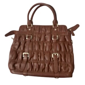 Vintage 1990s Brown Faux Leather Satchel Tote Handbag Silvertone Hardware