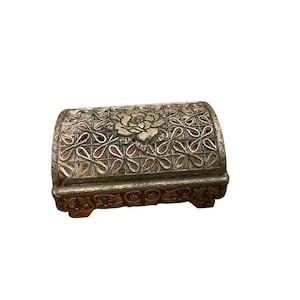 Vintage Japan Ornate Trinket Jewelery Footed Box  Ornate Mirror