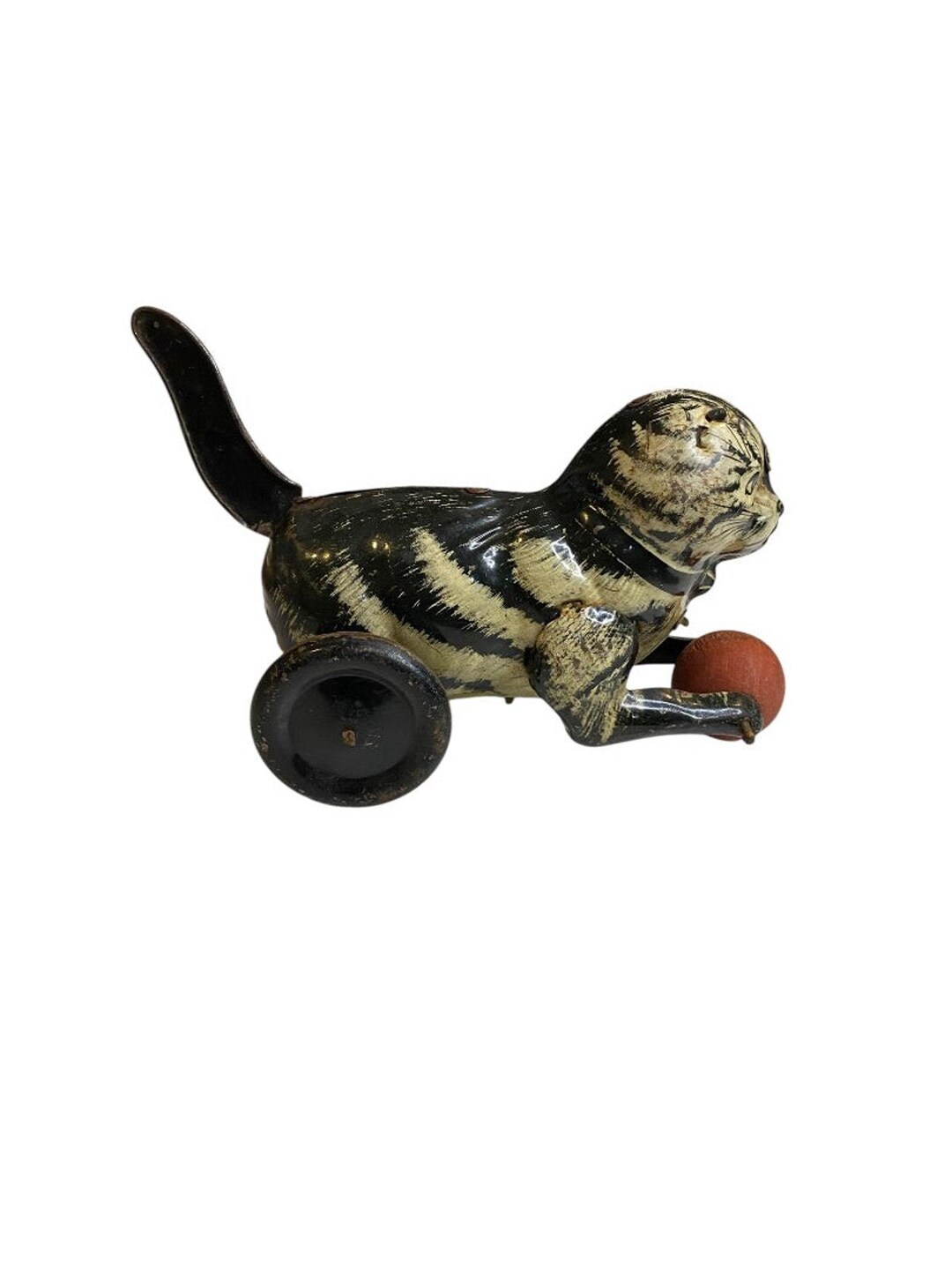 1930s Marx Tin Toy Friction Lever Cat With Wooden Ball 8