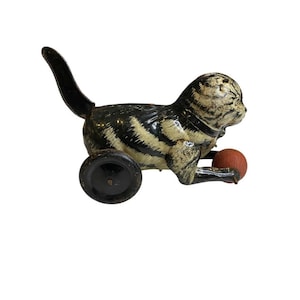 1930s Marx Tin Toy Friction Lever Cat With Wooden Ball 8