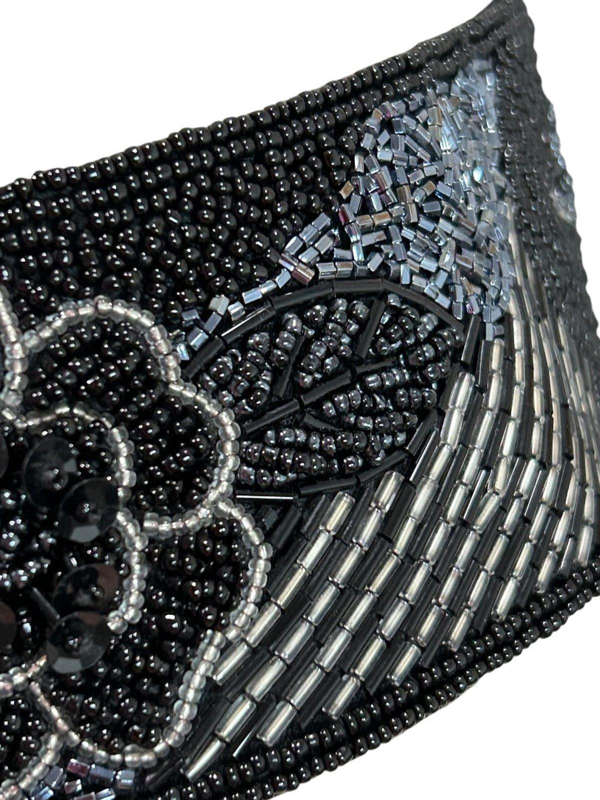 Vintage Beaded Black Silvertone Womens Belt Hook & Loop  display picture 3