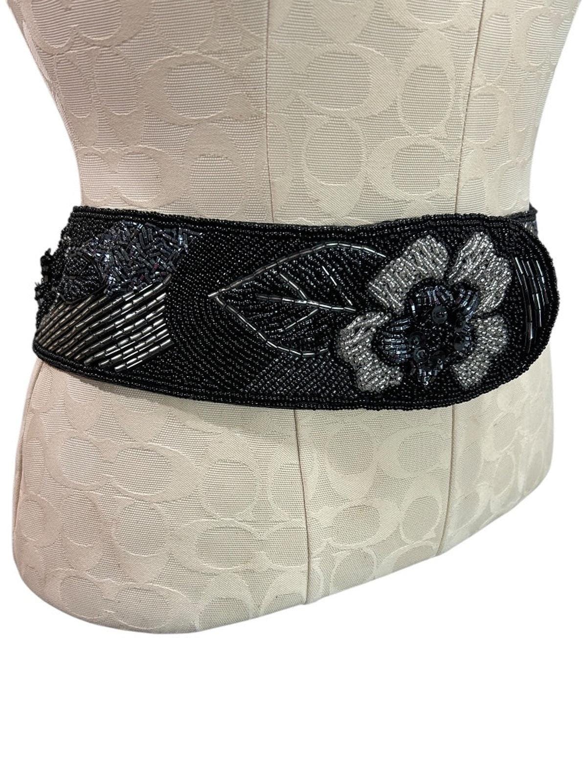Vintage Belt Womens One Size OSFM Beaded Silver Multicolor Hook Loop Closure Silver Elastic Belts for Women for sale | eBay main image 4