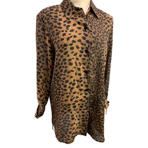 Small Liz Claiborne Collection New Animal Print Vintage 1990s Sheer Button Up Blouse Tunic