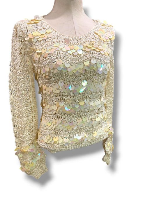 Medium Glory 3 by Gloria Furman Womens Vintage Palette Sequin Cream Sweater View 2