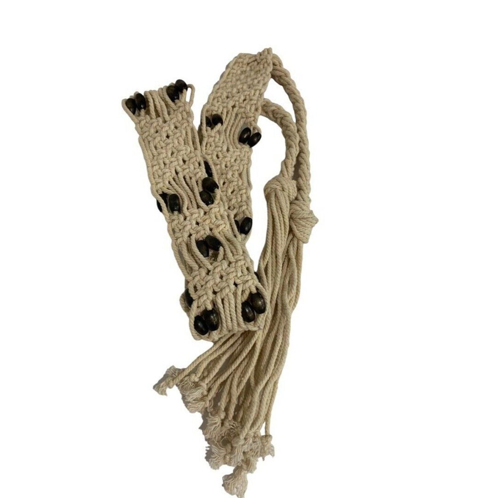 Vintage Boho Macrame Wooden Beaded Tie Belt Women display picture 2