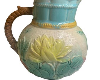 old sea vintage flower ヨガマット 未使用品 Samuel Lear Majolica Pitcher Water Pond Lily Rope Antique