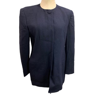 Size 8 Jones New York Women&#39;s 1990s Vintage Navy Blue Wool Blazer Below Hip