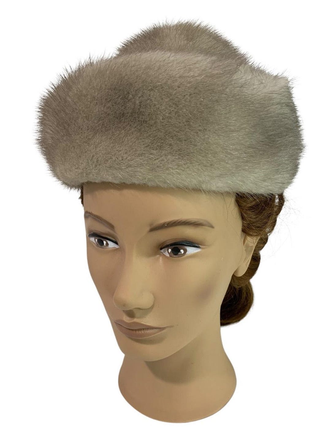 Size 6 5/8 1950s Gray Fur Hat Vintage Wear Pillbox Box 