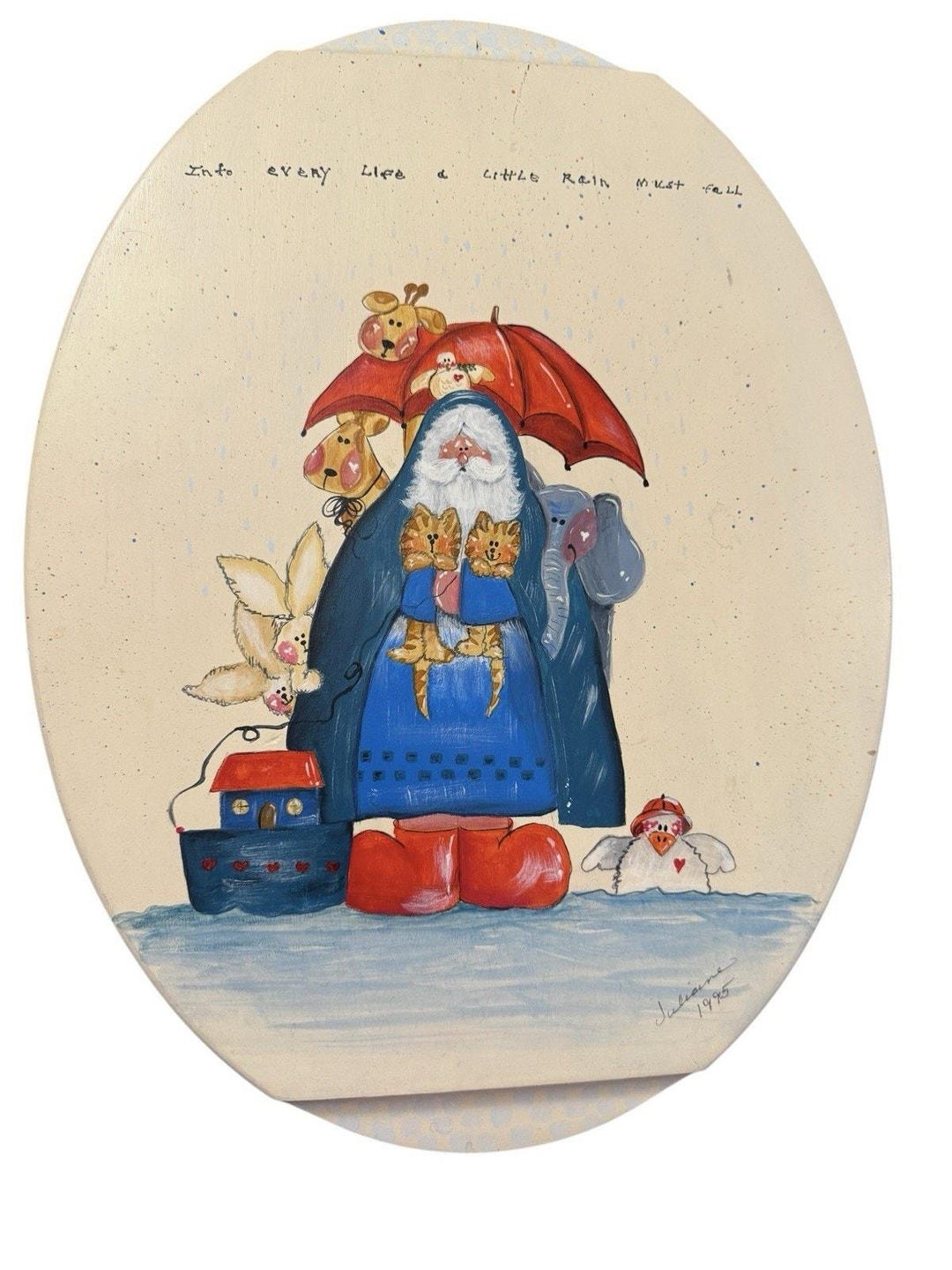 ノアの箱舟フォークアート絵画手描き木製サインカントリーかわいい聖書