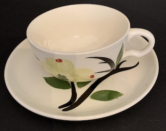 Vintage Joni Hand Painted Dixie Dogwood Teacup and Saucer Yellow Green