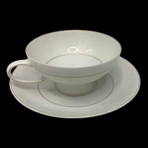 Rosenthal Germany White Velvet Footed Teacup and Saucer Gold Trim