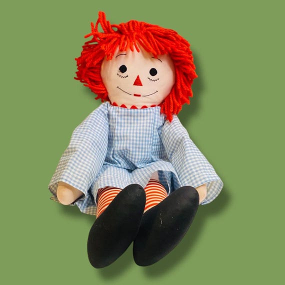Vintage Raggedy Ann Rag Doll Blue Gingham Dress 25 Inch - Etsy
