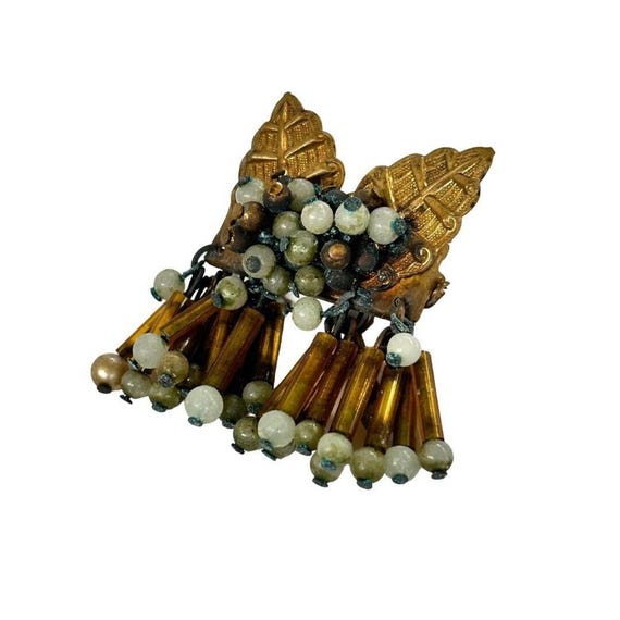 Unsigned Miriam Haskell Style Glass Beaded Leaf B… - image 2