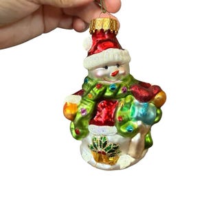 Snowman Ornament Painted Glass Embellished UT Glitter