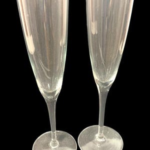 Set of 2 Vintage Clear Glass Champagne Flutes Glasses Pair 9.25 Inches