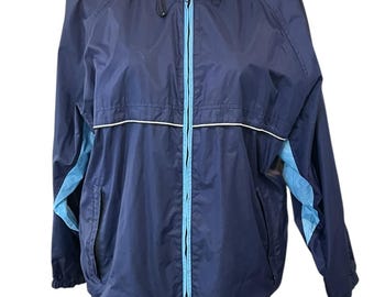 Sideout Vintage Unisex Hooded Large Navy Blue Full Zip Windbreaker