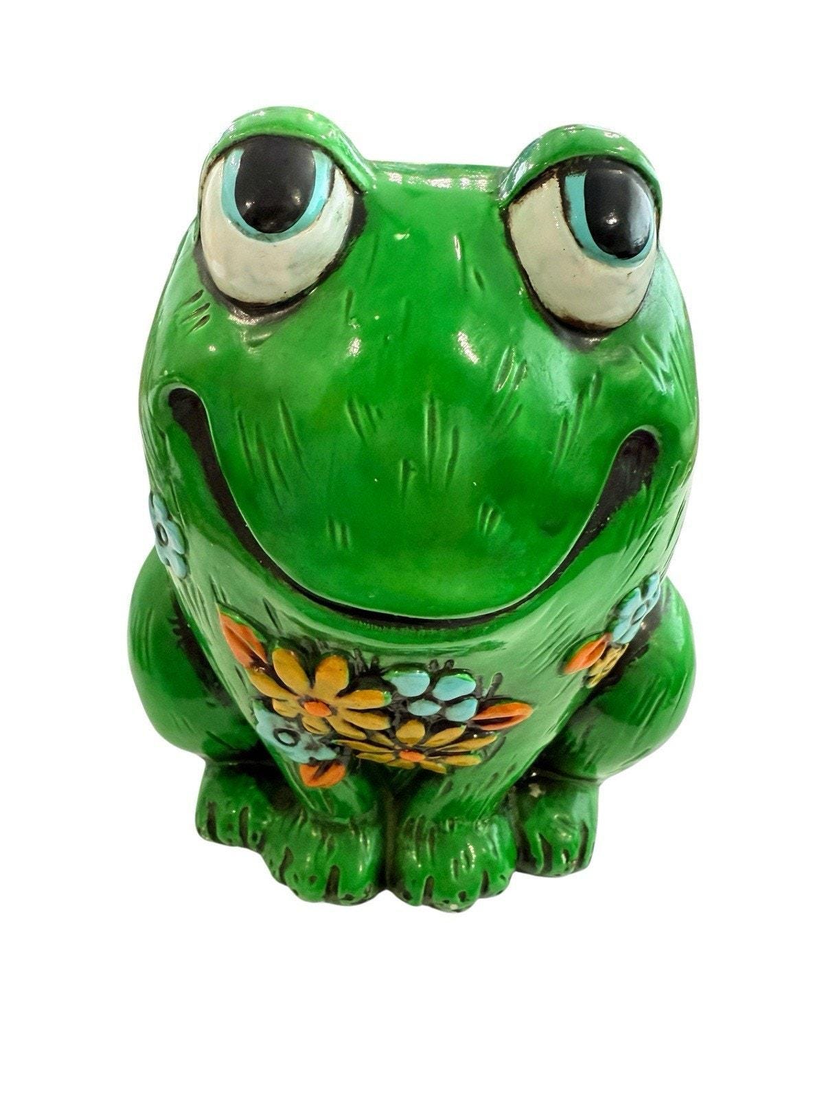 Vintage Chalkware Holiday Fair Green Frog Coin Bank Japan OSL-1969