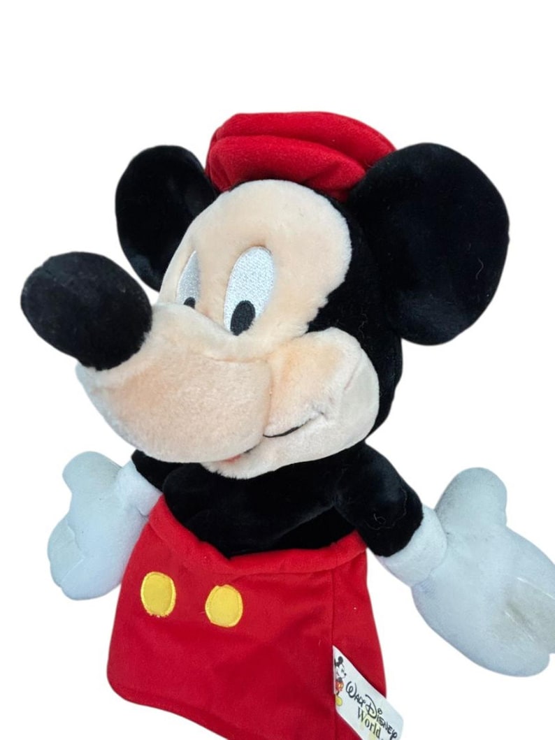 Vintage Walt Disney World Mickey Mouse Hand Puppet 12" Plush Red Hat image 3