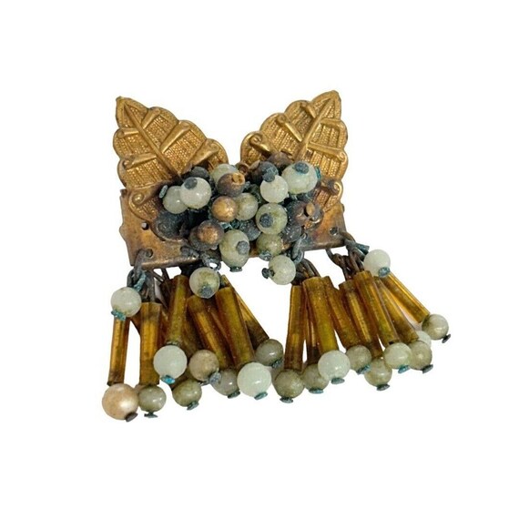 Unsigned Miriam Haskell Style Glass Beaded Leaf B… - image 3