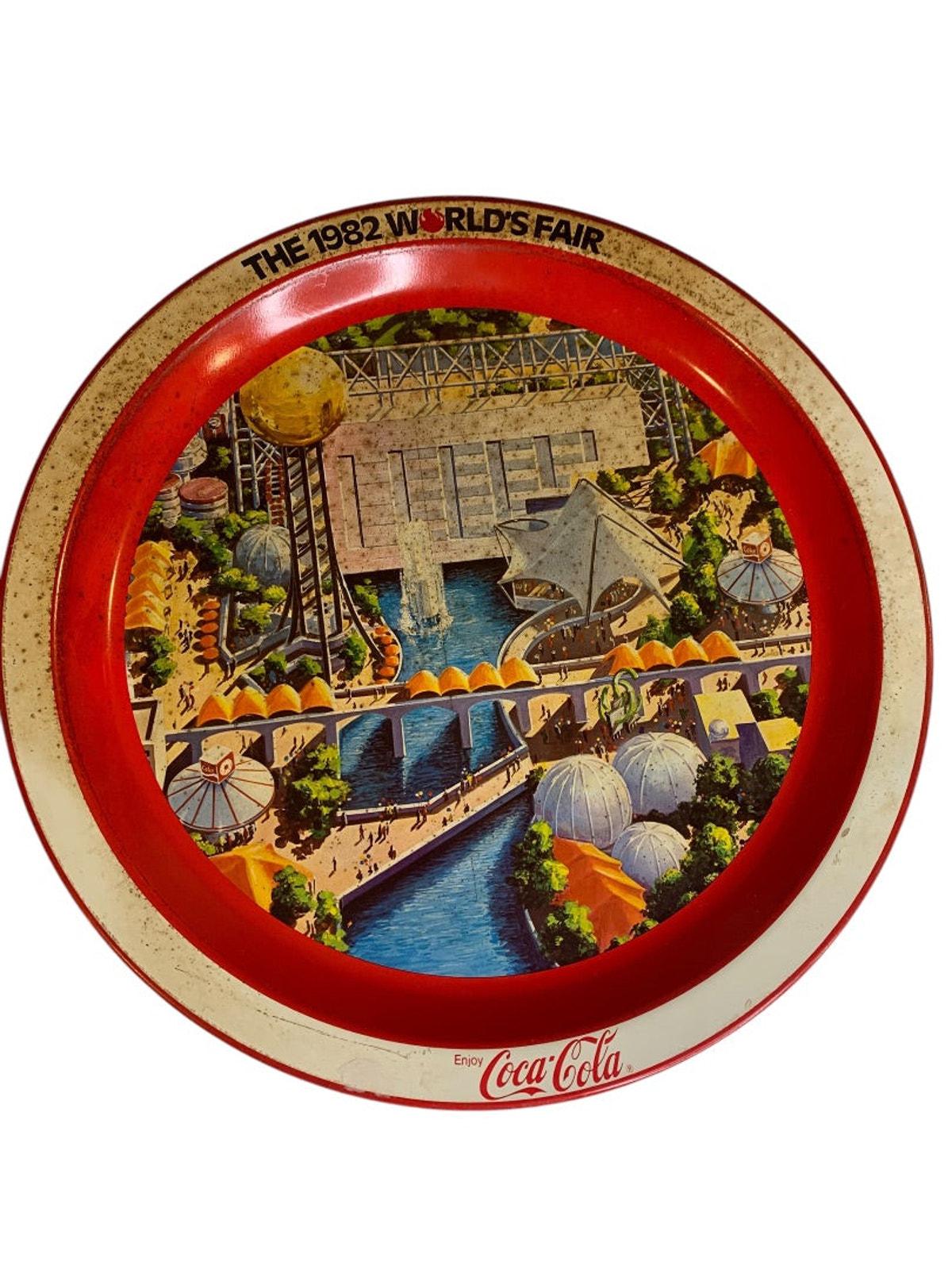 Vintage 1982 Worlds Fair Coca-cola Metal Tray 12 Inch Knoxville TN