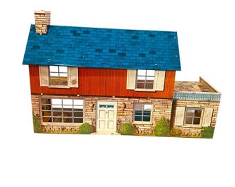 1950s Marx Tin Lithograph Doll House Colonial Style 2 Story Balcony