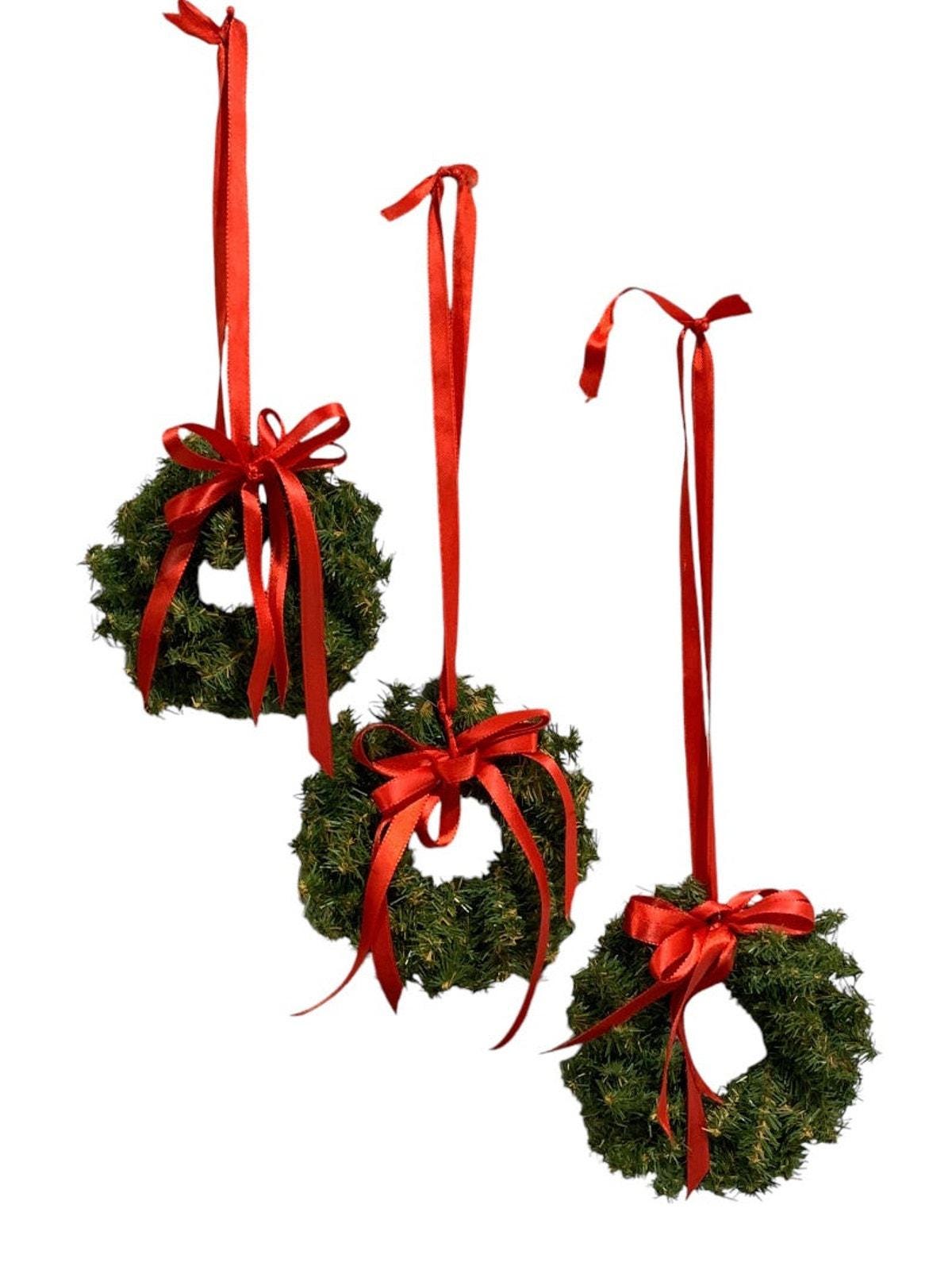 リース 羽 リボン アンティーク／クリスマスリース 希少 小さなヴィンテージリース 赤いリボン飾り 5インチ 3個セット - Etsy 日本