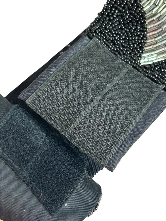 Vintage Beaded Black Silvertone Womens Belt Hook & Loop 