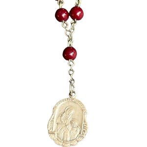 Vintage Rosary Red Carnelian ? Beaded St. Ann Pray For Us Bracelet Prayer Charm