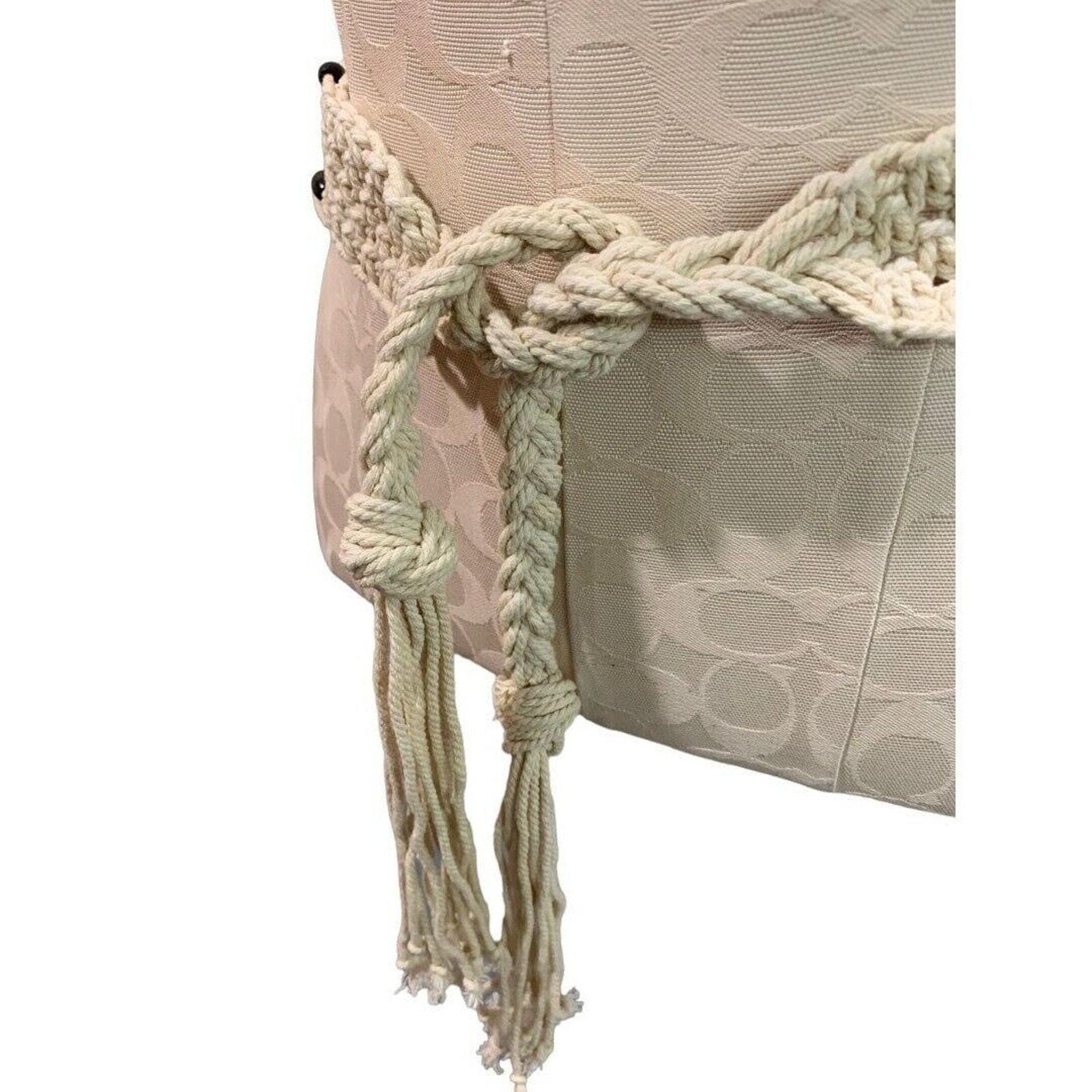 Boho Western Fringe Macrame Wood Bead Tie Belt Women OS Cream Boho Macrame Belt With Beads, Handmade Woven Belt - Etsy main image 2