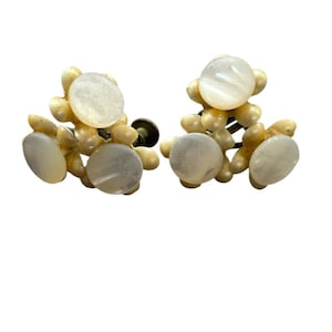 Vintage Screwback Non-Pierced Earrings Cluster Faux Pearl .9 Inch