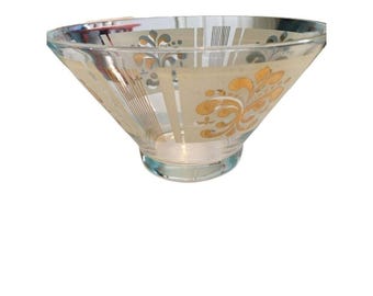 Anchor Hocking Glass Chip Bowl Fleur-de-lis 22kt Gold MCM Vintage
