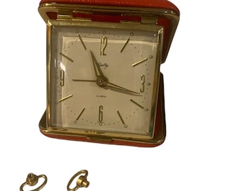 Vintage Tokyo Tokei 2 Jewels Red TESTED - Works - Alarm Folding