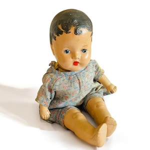 1940s Composition Baby Doll Soft Body Brown Hair Blue Eyes 16 Inch