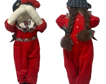 Vintage 1990s Hide n Seek Time Out Doll Girl Brown Braids Red Velour Plaid 37"