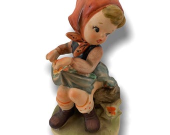 Vintage Napco Girl with Flowers 5.5" Figurine Porcelain Napcoware Japan