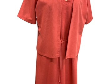 Size 18 Sears Vintage 1960s Dress and Jacket Coral V-Neck