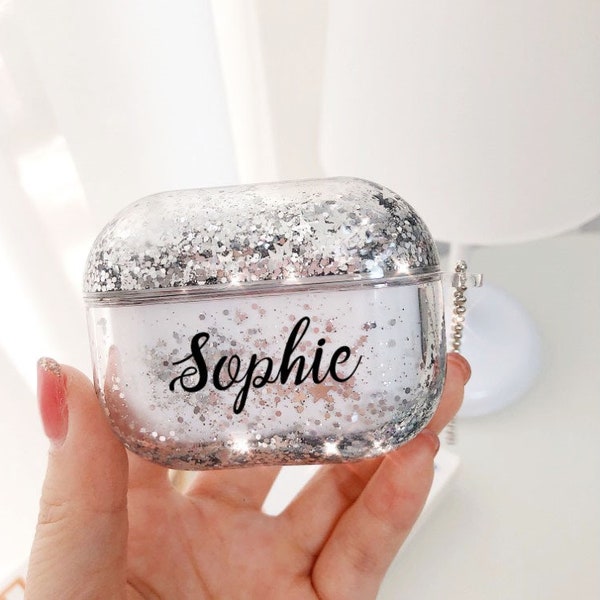 Custom Name Glitter Airpod Pro Case,Bling Liquid Airpods 3rd Gen Case Keychain Holder,Cute Personalized Name AirPod Case,Girl Gift