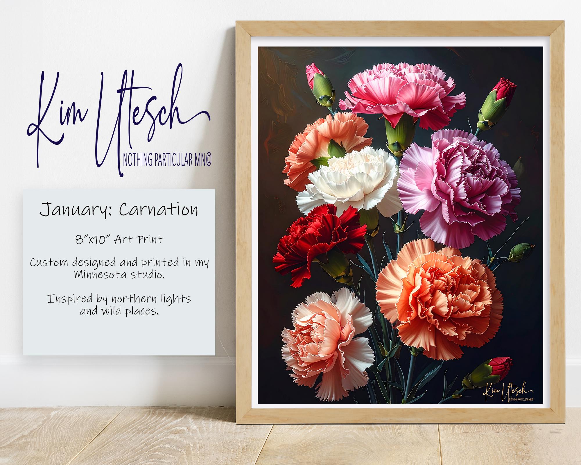 January Birth Month Flower: Carnation. Custom Designed 8x10 Art Print ...