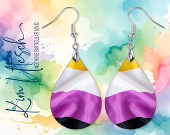 Pendientes del orgullo no binario. Ligeros • Redondos o en forma de lágrima • Diseño digital original