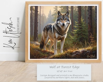 Wolf at Forest Edge. Custom Designed 8x10 Art Print.