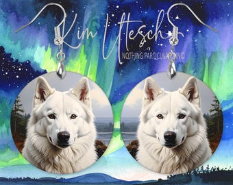 Warm Eyes in a Winter-White Coat - Siberian Husky. Handmade Earrings.