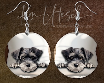 Miniature Schnauzer Puppy Earrings. Custom Designed and Handmade.