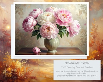 November Peony -  Handmade 5x7 Greeting Card.