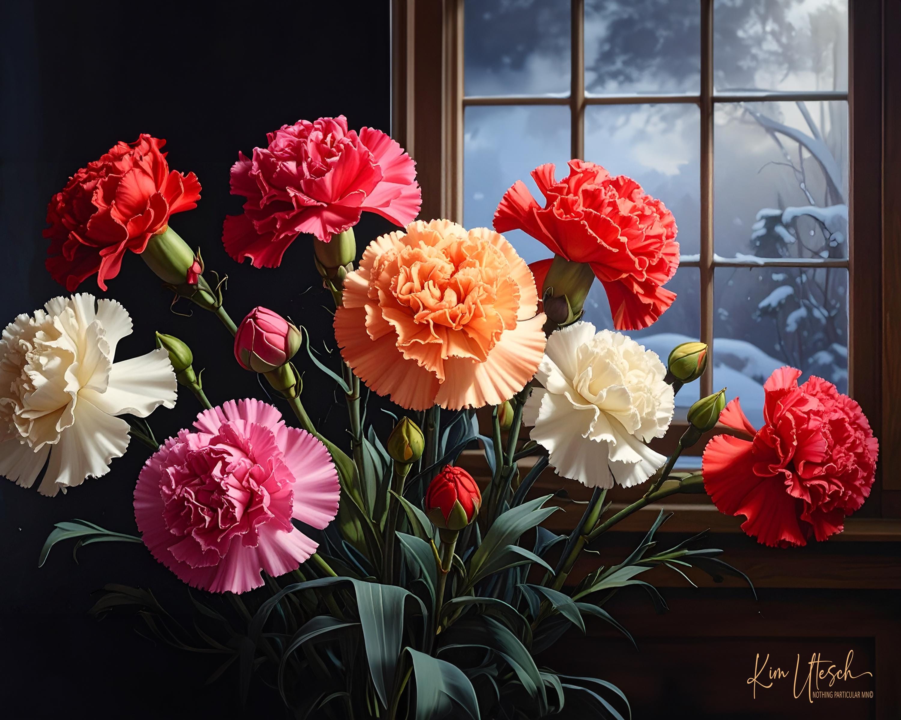 January Birth Month Flower: Carnation. Custom Designed 8x10 Art Print ...